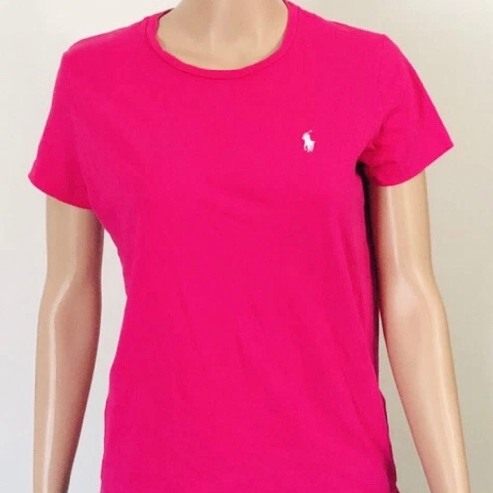 Polo Ralph Lauren Pink Crew Neck T Shirt Women’s Sz L White Pony Logo Cotton Tee